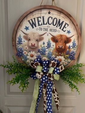 Welcome to the Herd Round Farmhouse Sign with Bow 18 inch Round